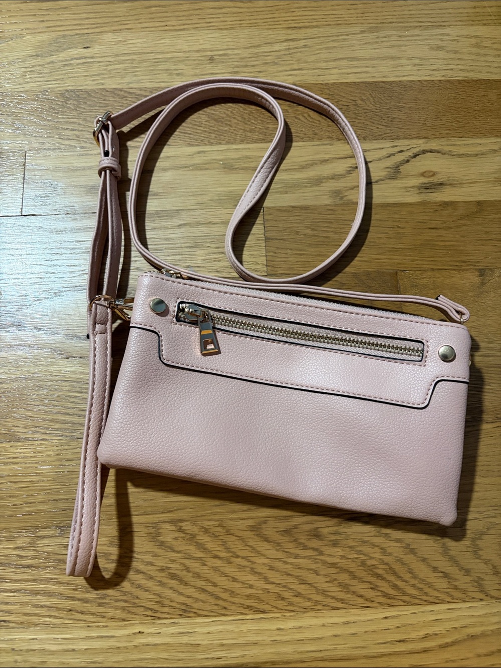 Women’s Blush Pink Crossbody Wristlet Bag - Stylish Everyday Wallet/Small Purse